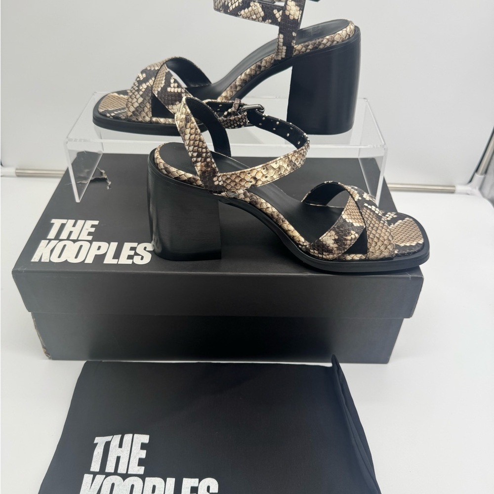 The Kooples Snakeskin Block Heel Sandals